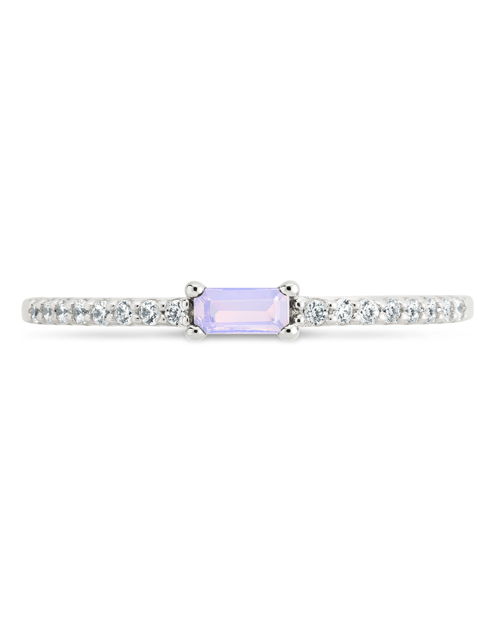 Sterling Silver Thin Moonstone CZ Stacking Birthstone Ring - Sterling Forever