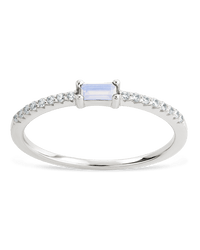Sterling Silver Thin Moonstone CZ Stacking Birthstone Ring - Sterling Forever