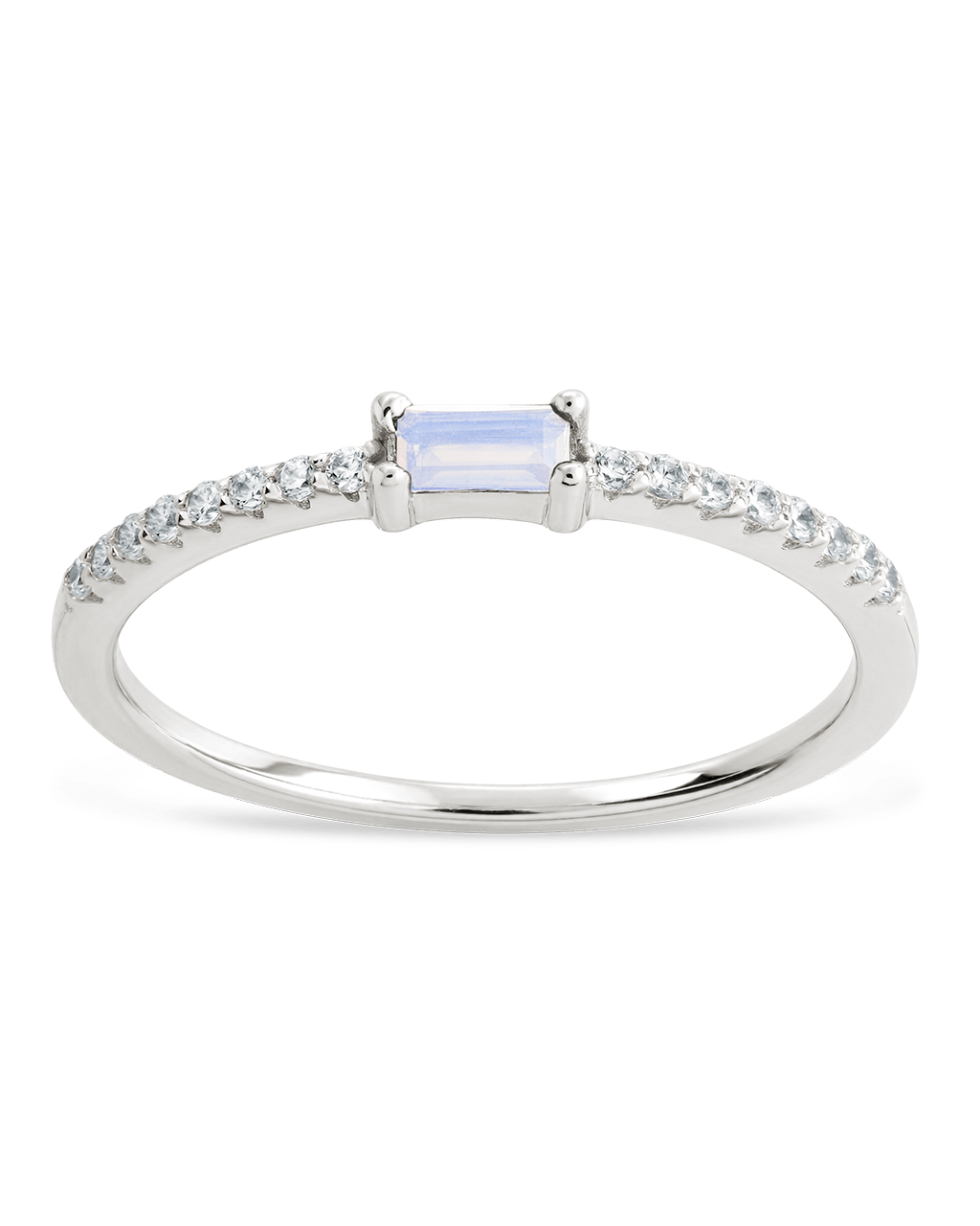 Sterling Silver Thin Moonstone CZ Stacking Birthstone Ring - Sterling Forever