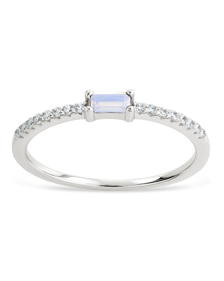 Sterling Silver Thin Moonstone CZ Stacking Birthstone Ring