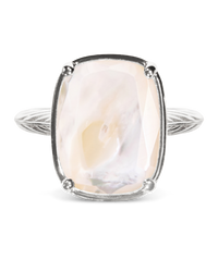 Sterling Silver Elongated Cushion Mother Of Pearl Cocktail Ring