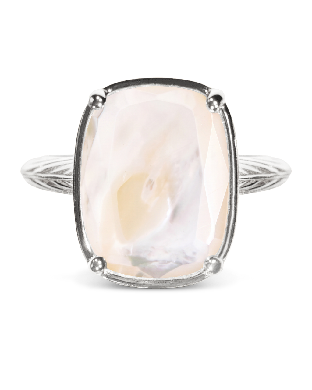 Sterling Silver Elongated Cushion Mother Of Pearl Cocktail Ring