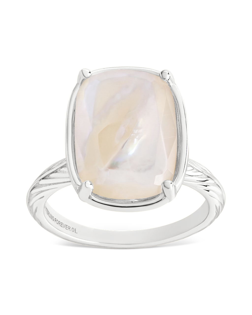 Sterling Silver Elongated Cushion Mother Of Pearl Cocktail Ring