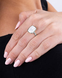 Sterling Silver Elongated Cushion Mother Of Pearl Cocktail Ring