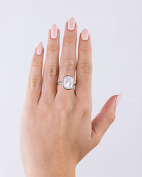 Sterling Silver Elongated Cushion Mother Of Pearl Cocktail Ring