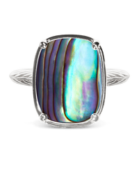 Sterling Silver Elongated Cushion Abalone Shell Cocktail Ring