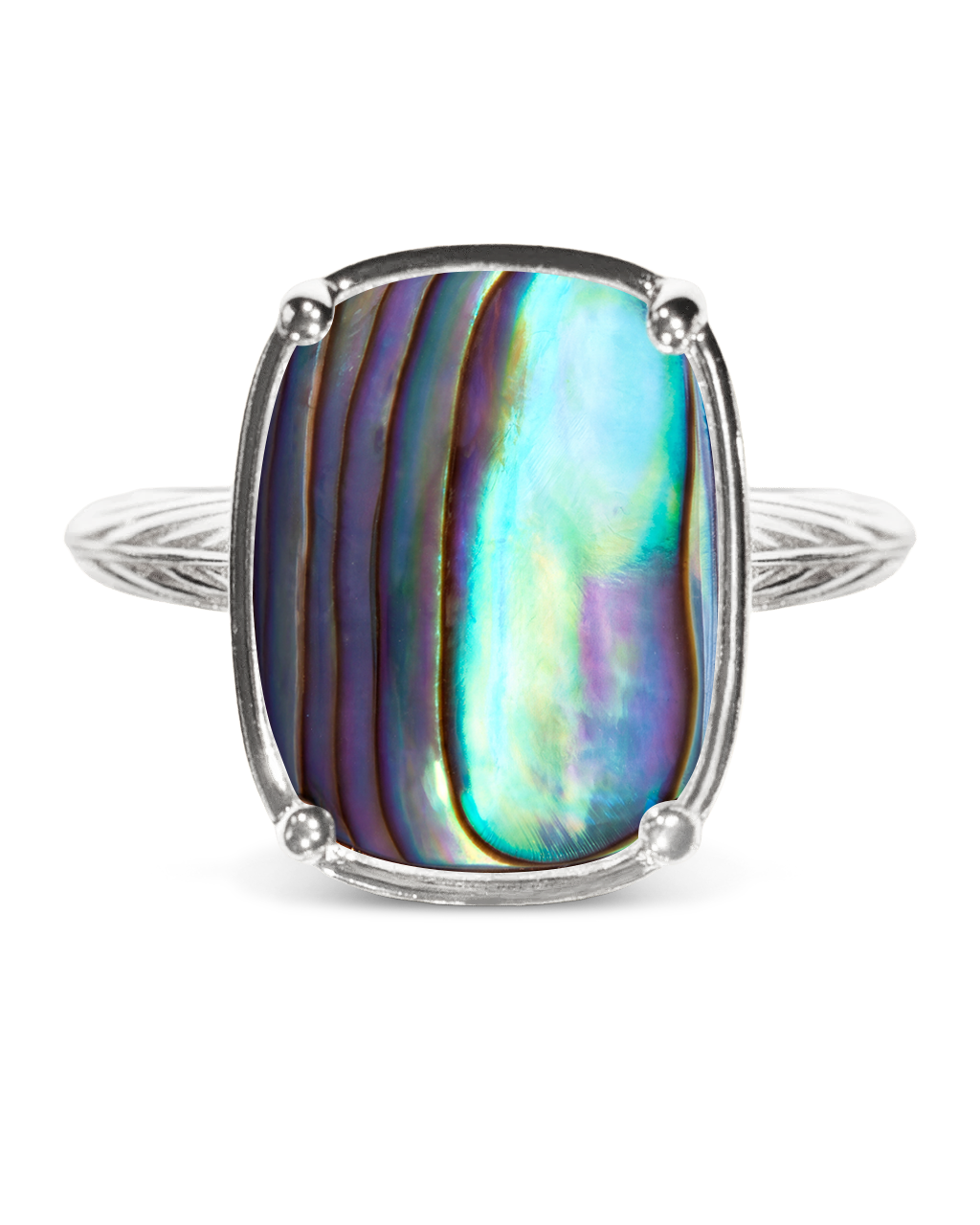 Sterling Silver Elongated Cushion Abalone Shell Cocktail Ring