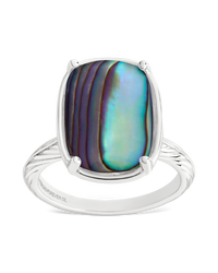 Sterling Silver Elongated Cushion Abalone Shell Cocktail Ring