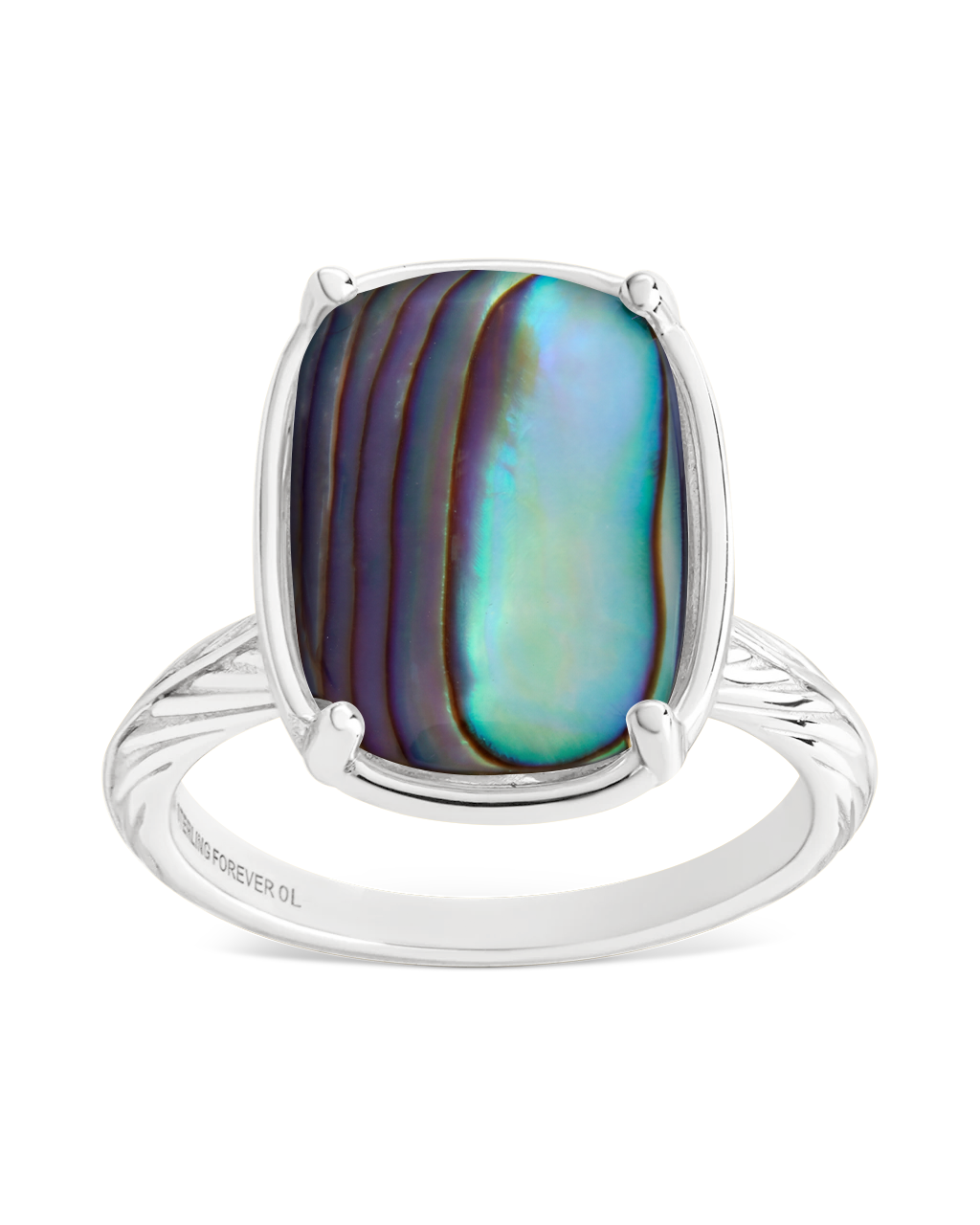 Sterling Silver Elongated Cushion Abalone Shell Cocktail Ring