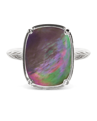 Sterling Silver Elongated Cushion Black Lip Oyster Shell Cocktail Ring
