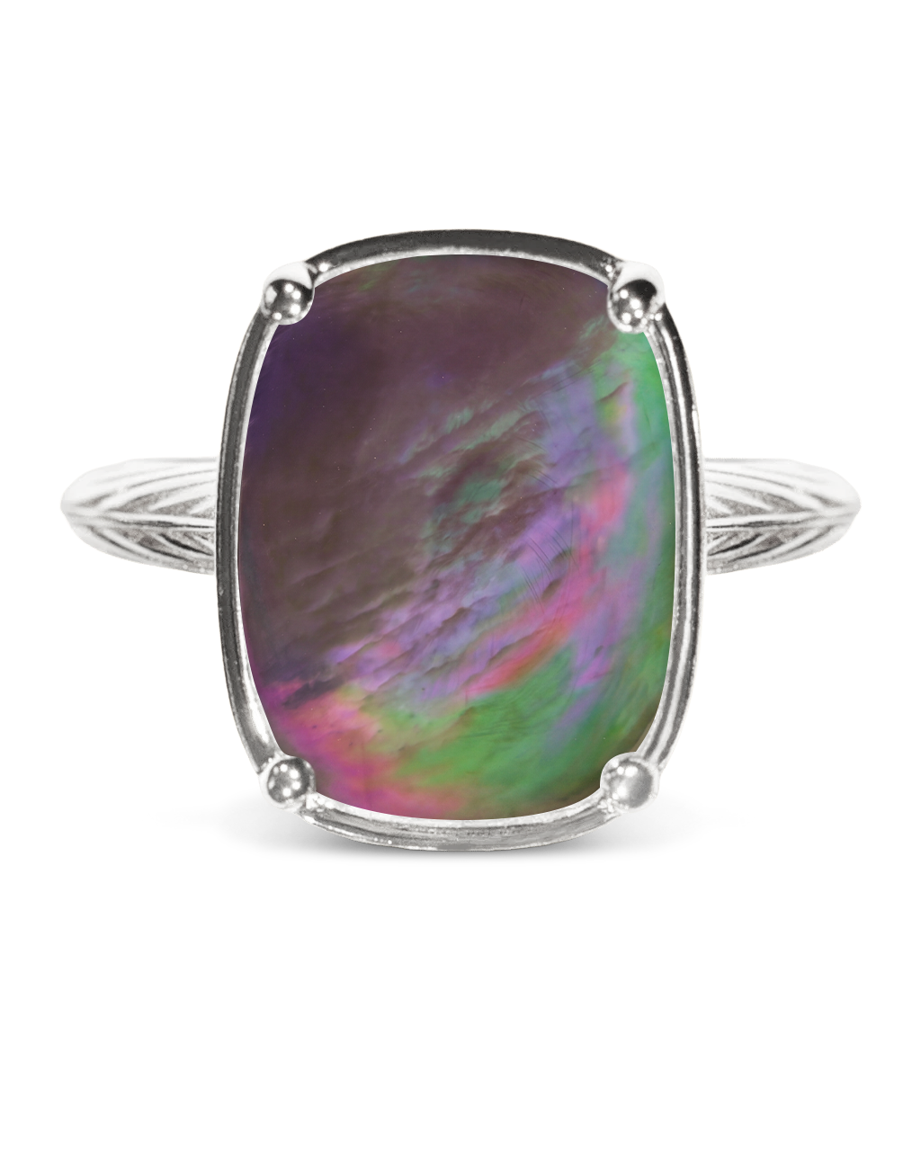Sterling Silver Elongated Cushion Black Lip Oyster Shell Cocktail Ring