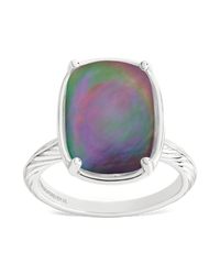 Sterling Silver Elongated Cushion Black Lip Oyster Shell Cocktail Ring