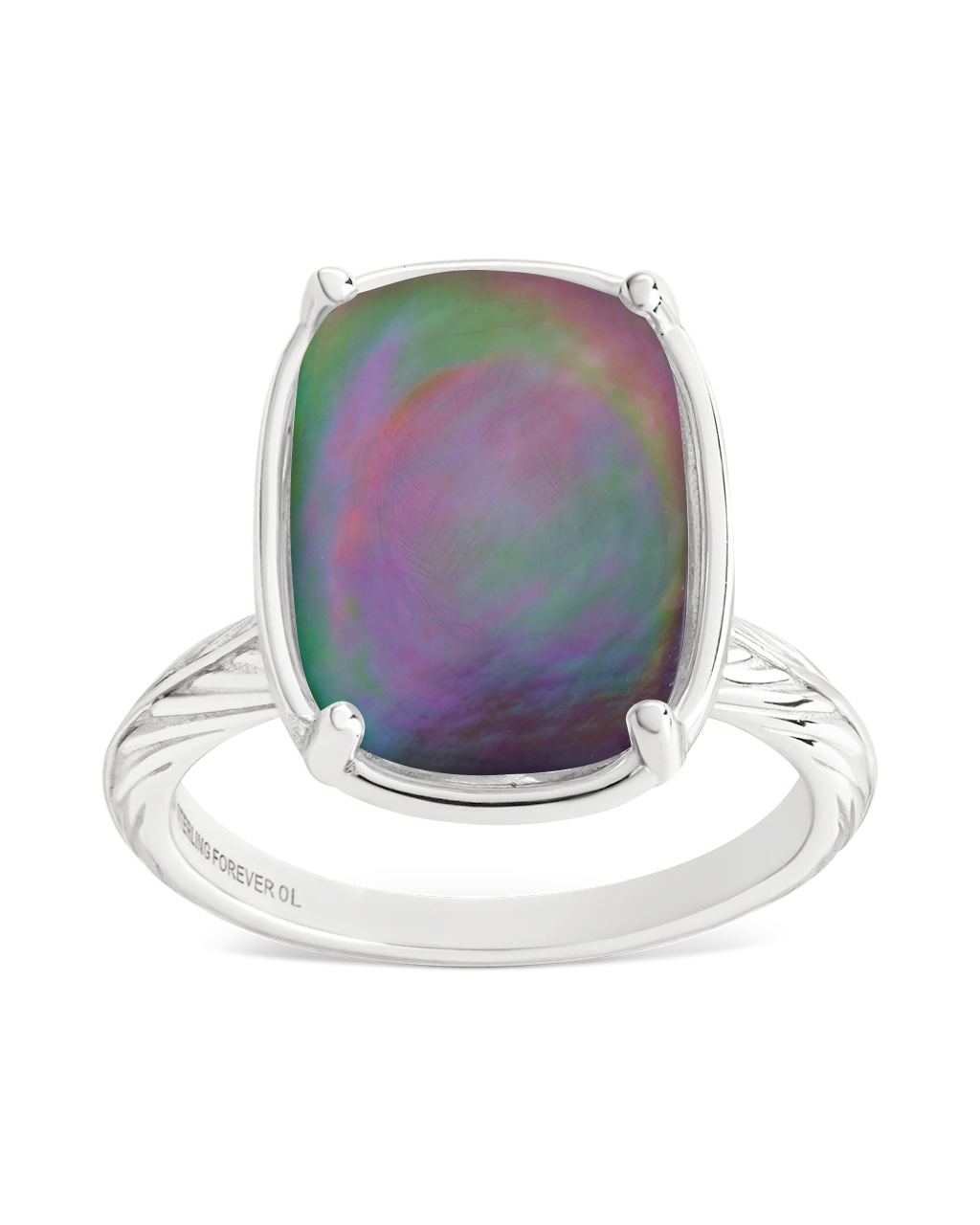 Sterling Silver Elongated Cushion Black Lip Oyster Shell Cocktail Ring