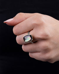 Sterling Silver Elongated Cushion Black Lip Oyster Shell Cocktail Ring