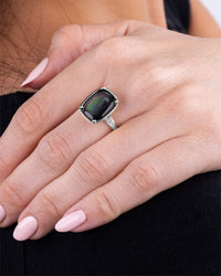 Sterling Silver Elongated Cushion Black Lip Oyster Shell Cocktail Ring