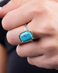 Sterling Silver Elongated Cushion Turquoise Cocktail Ring