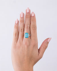 Sterling Silver Elongated Cushion Turquoise Cocktail Ring