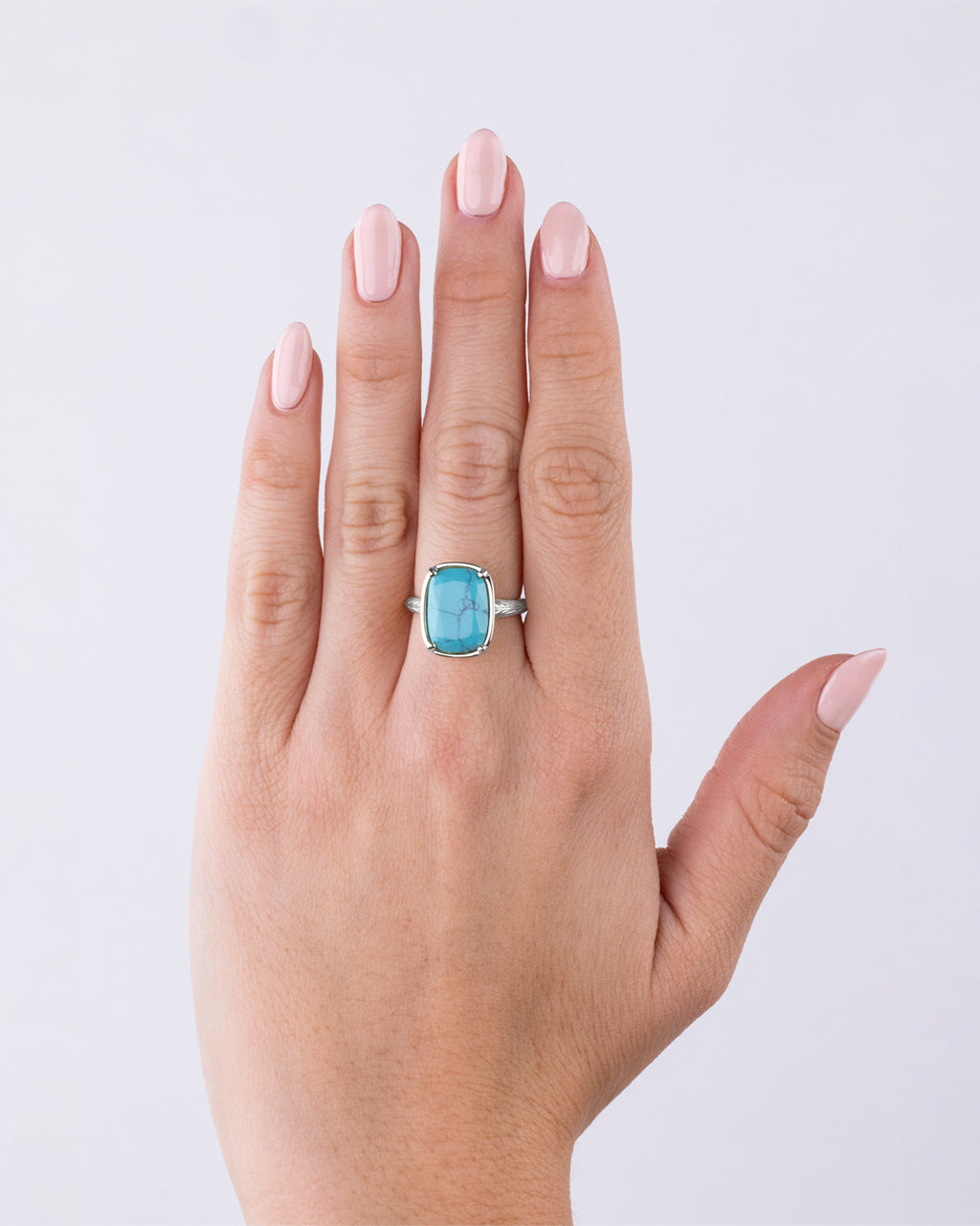 Sterling Silver Elongated Cushion Turquoise Cocktail Ring