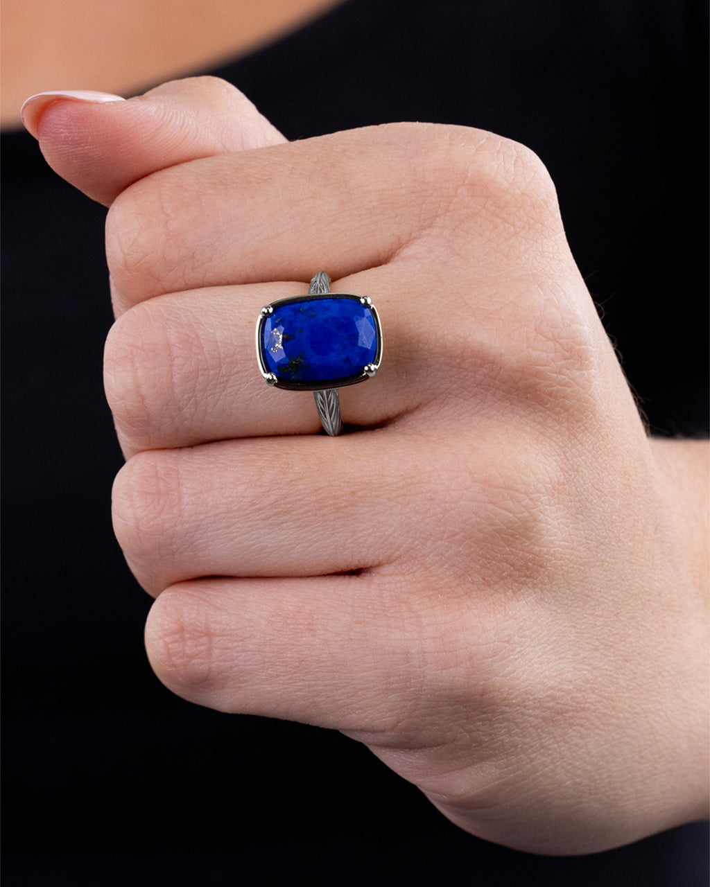 Sterling Silver Elongated Cushion Lapis Lazuli Cocktail Ring