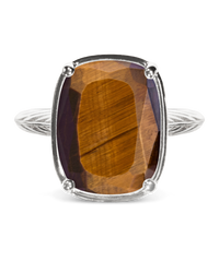 Sterling Silver Elongated Cushion Tiger's Eye Cocktail Ring