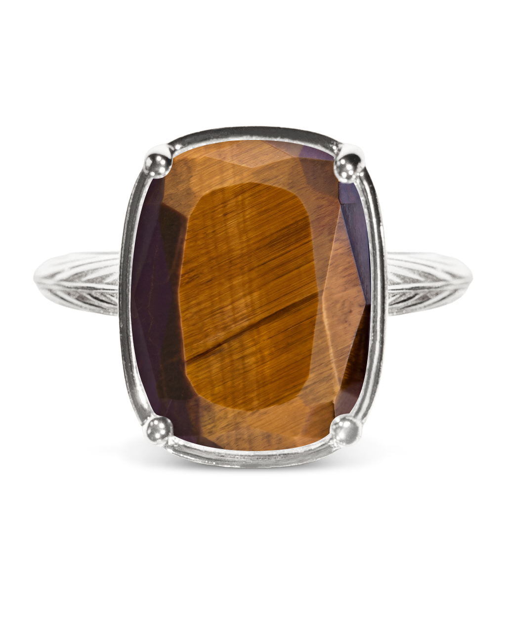 Sterling Silver Elongated Cushion Tiger's Eye Cocktail Ring