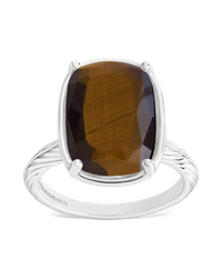 Sterling Silver Elongated Cushion Tiger's Eye Cocktail Ring