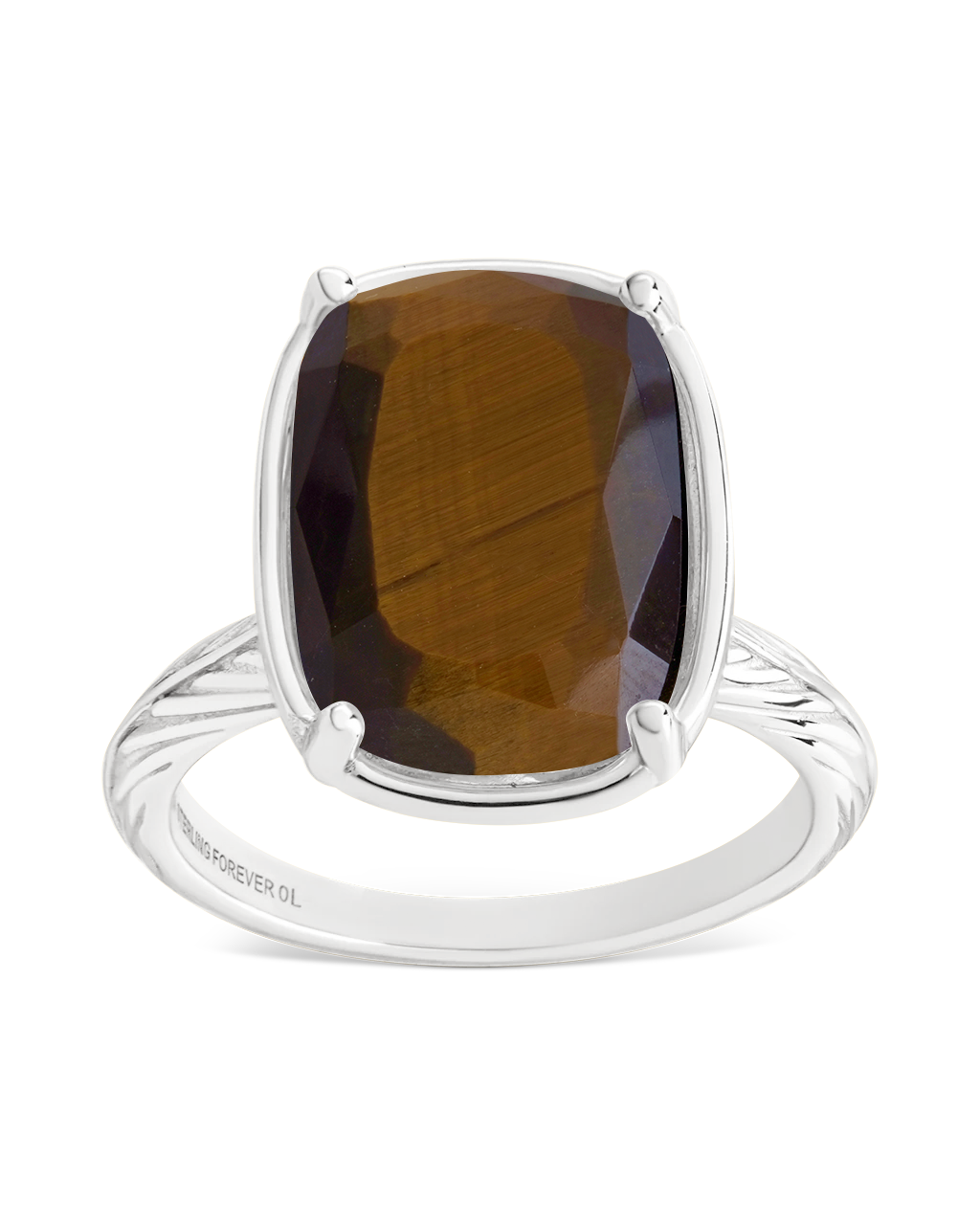 Sterling Silver Elongated Cushion Tiger's Eye Cocktail Ring