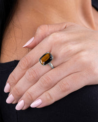 Sterling Silver Elongated Cushion Tiger's Eye Cocktail Ring