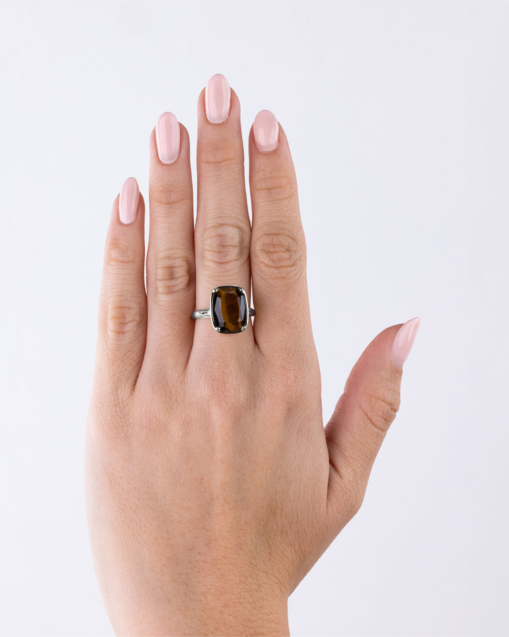 Sterling Silver Elongated Cushion Tiger's Eye Cocktail Ring