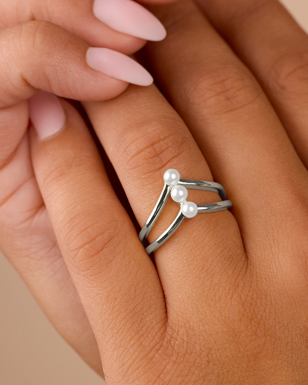 Sterling Silver Triple Pearl Stack Ring