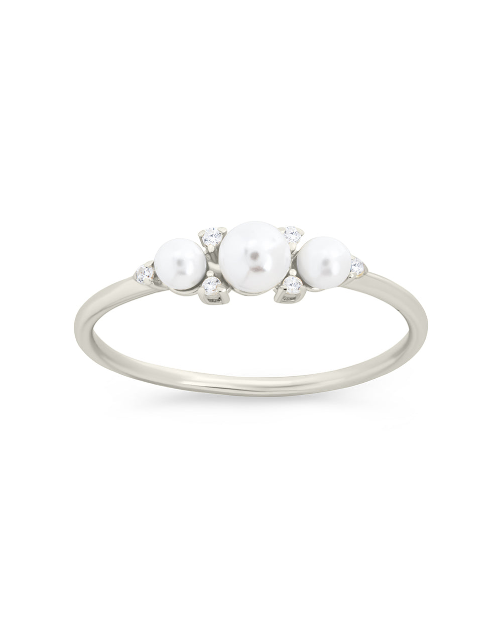 Sterling Silver Amber Triple Pearl CZ Studded Ring