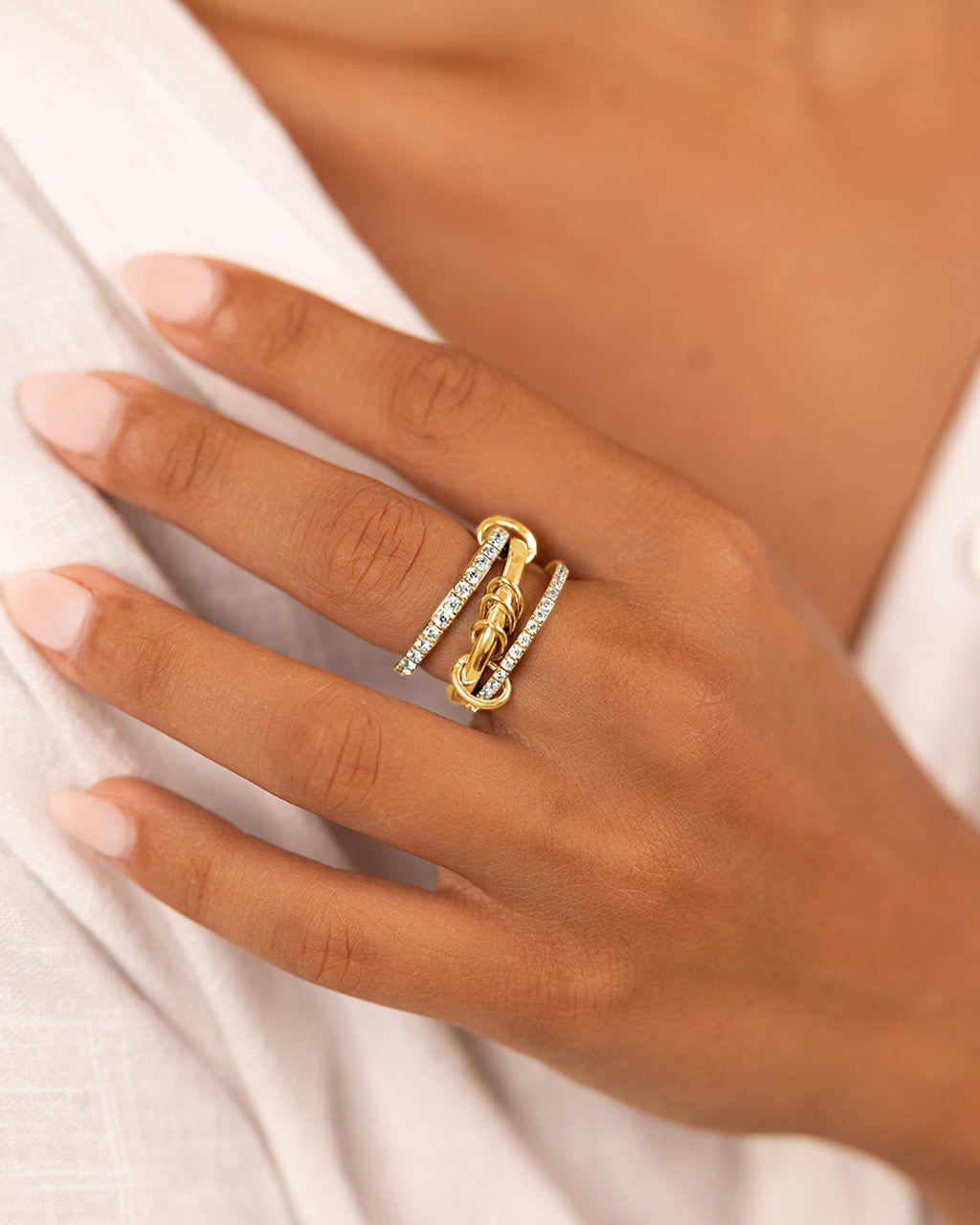 Sterling Silver Birgitta CZ Link Stacking Ring