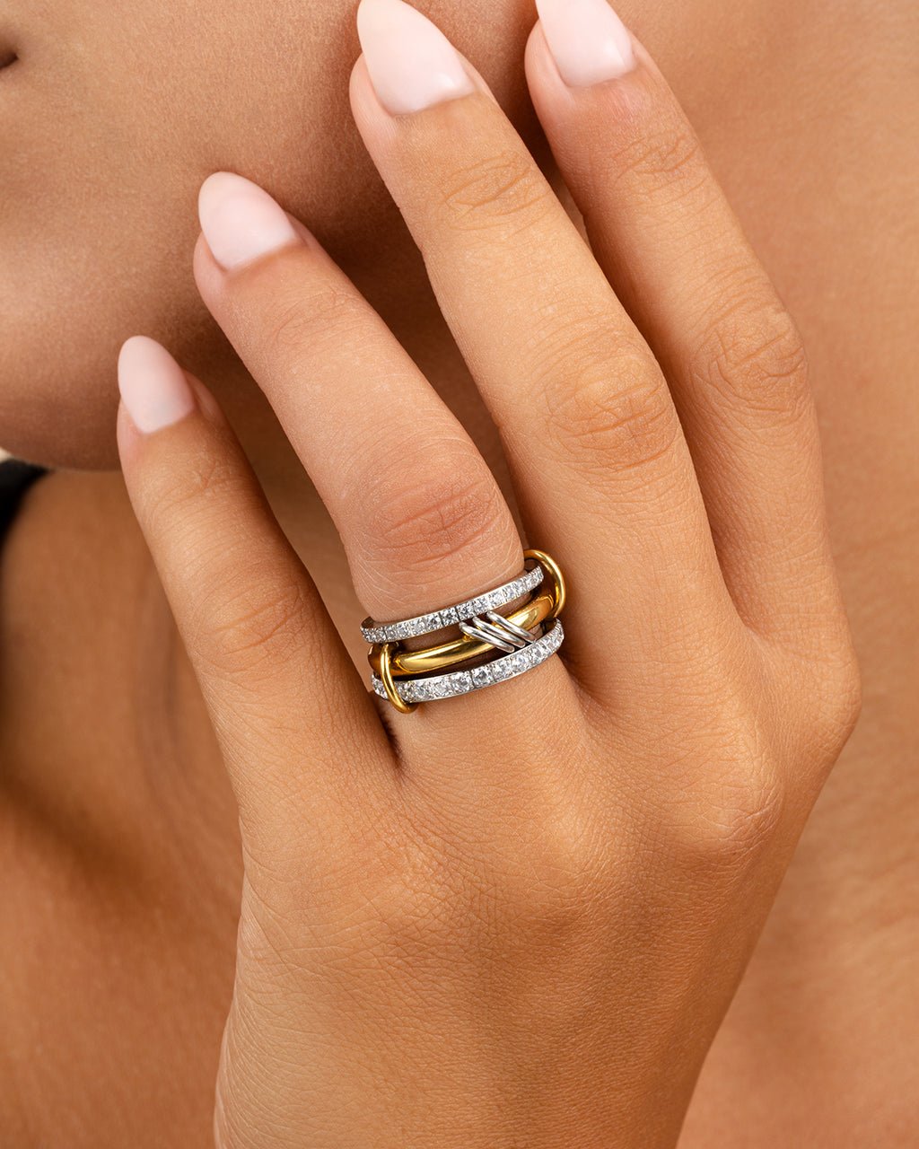 Sterling Silver Birgitta CZ Link Stacking Ring - Sterling Forever