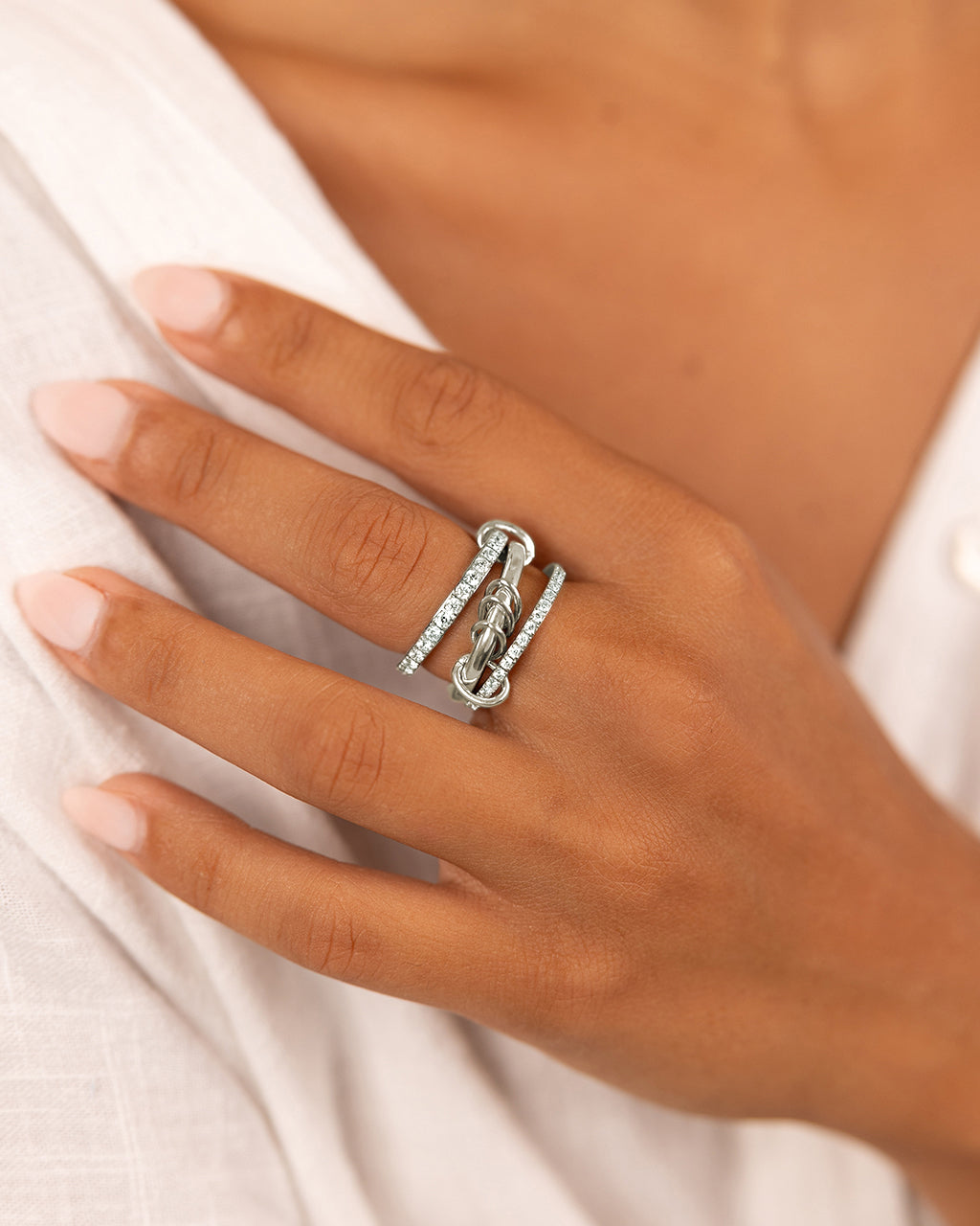 Sterling Silver Birgitta CZ Link Stacking Ring