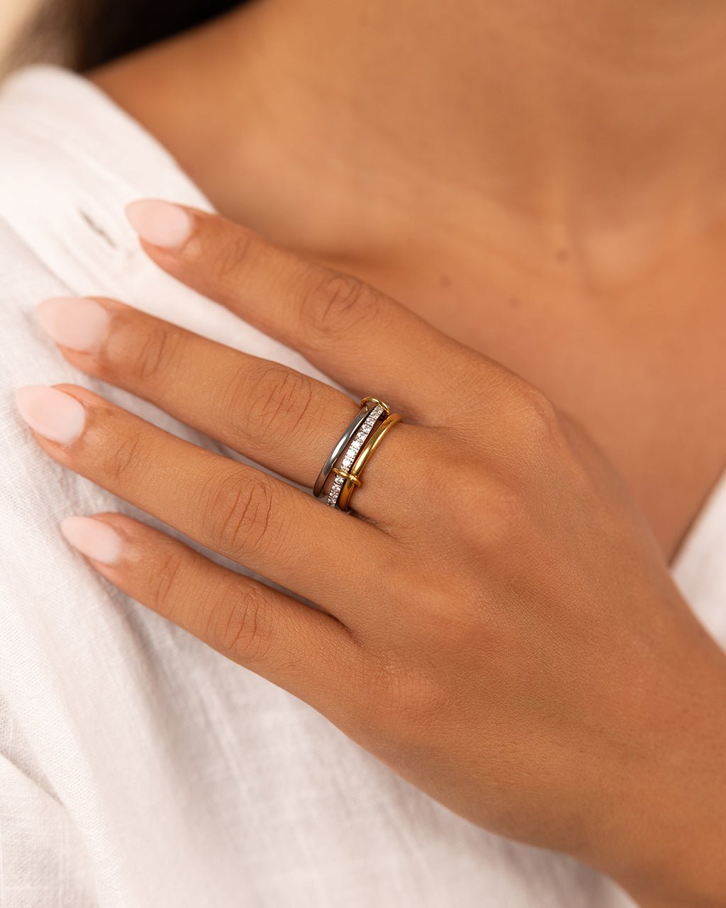 Sterling Silver Dominika CZ Link Stacking Ring - Sterling Forever
