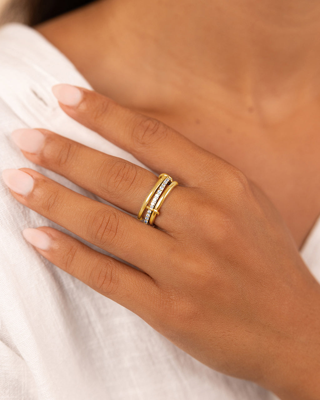 Sterling Silver Dominika CZ Link Stacking Ring