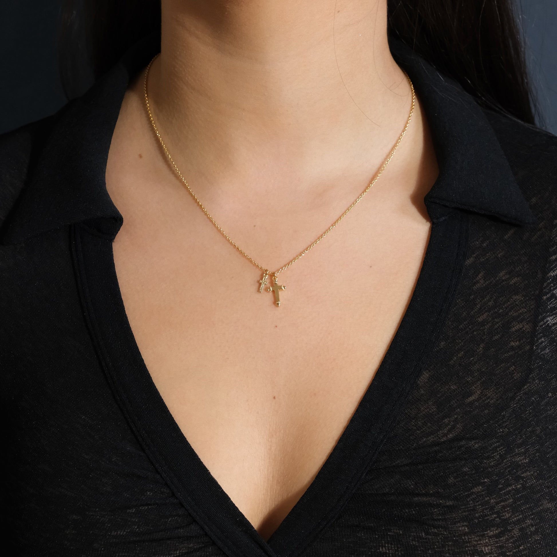 Gold Cross Layering Pendant Necklace Gold Filled 16
