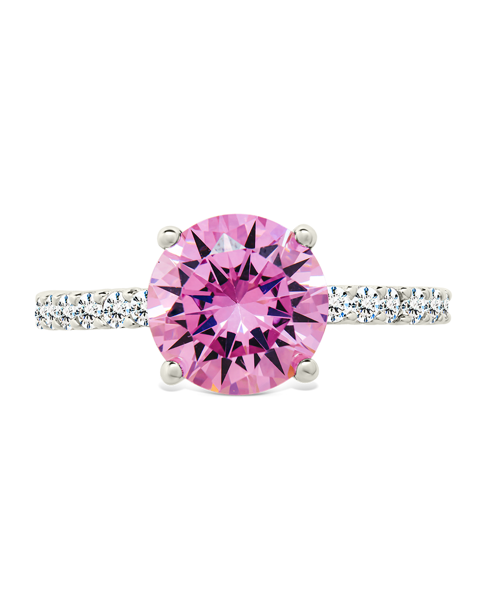 Sterling Silver Round Brilliant Cut Pink Sapphire CZ Ring