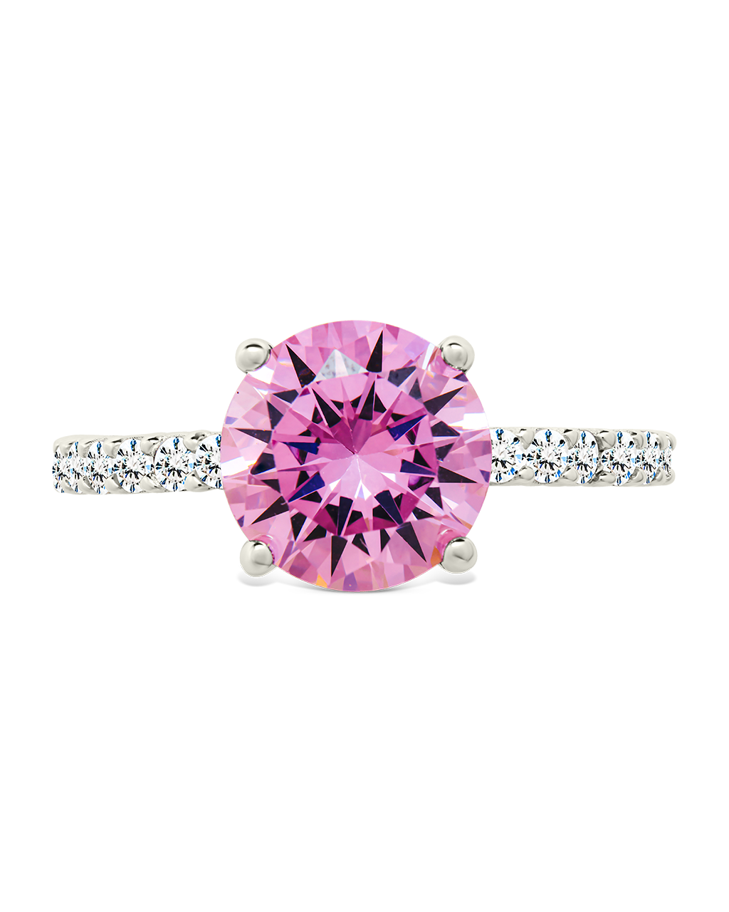 Sterling Silver Round Brilliant Cut Pink Sapphire CZ Ring