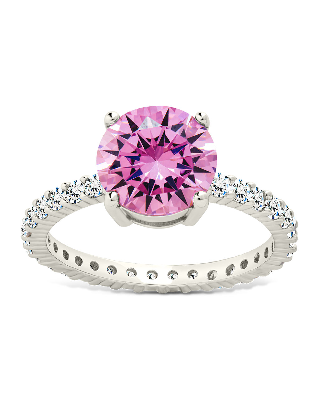 Sterling Silver Round Brilliant Cut Pink Sapphire CZ Ring