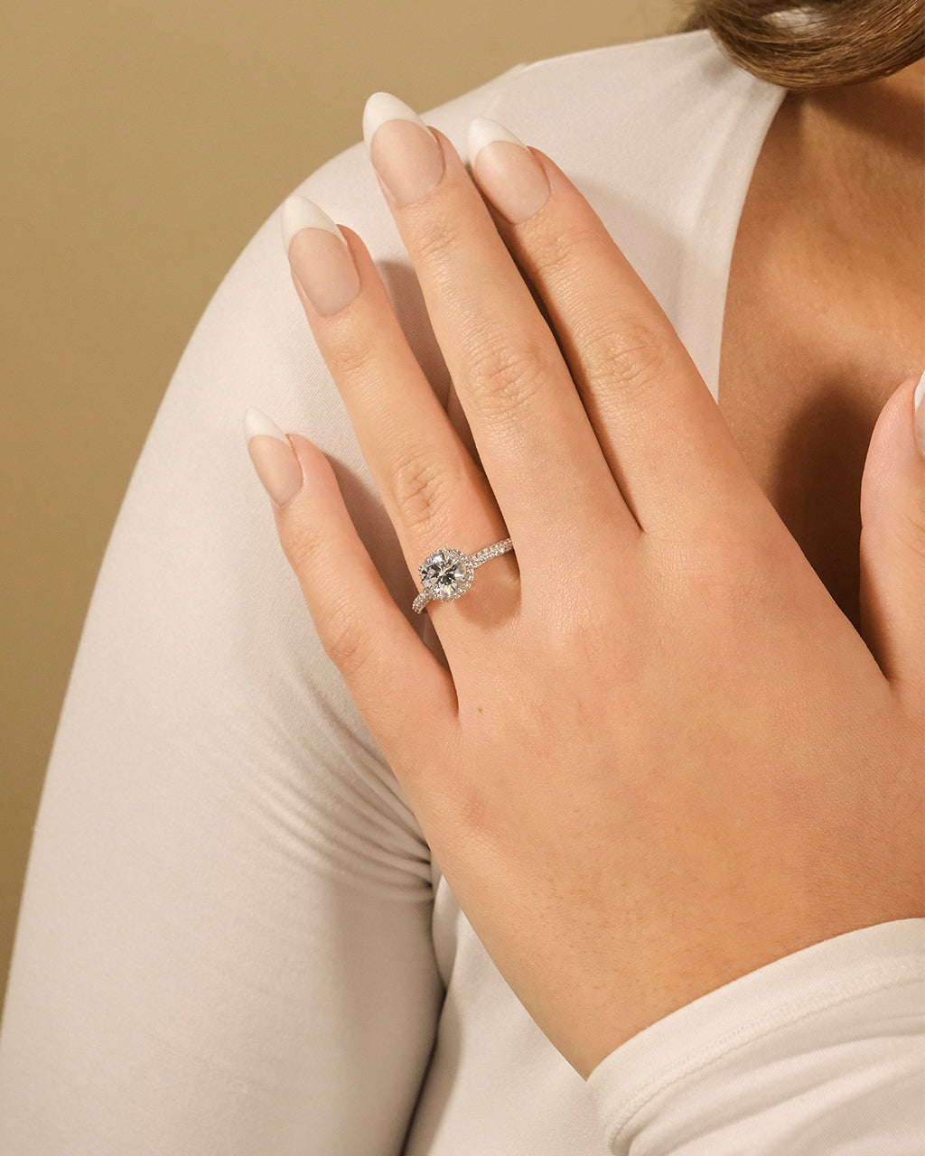 Sterling Silver Round Brilliant CZ Ring with Bead Set Border