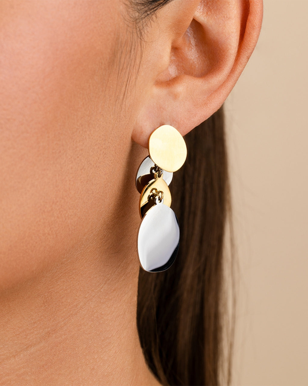 Erika Dual Tone Disc Dangle Earrings