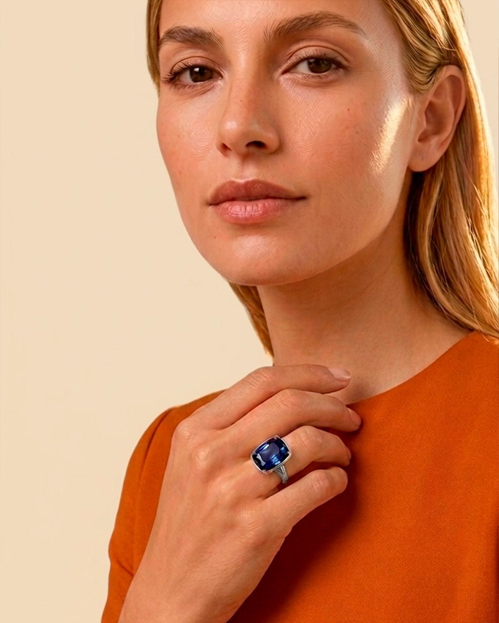 Sterling Silver Elongated Cushion Sapphire CZ Cocktail Ring - Sterling Forever