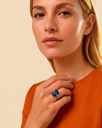 Sterling Silver Elongated Cushion Sapphire CZ Cocktail Ring