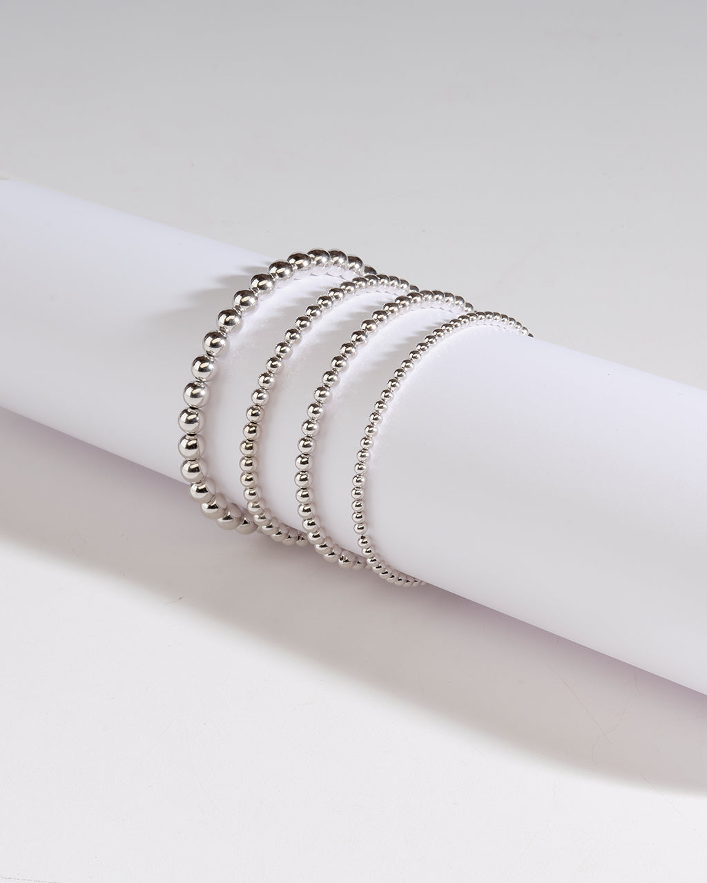 Sterling Silver Beaded Stretch Bracelet Sets