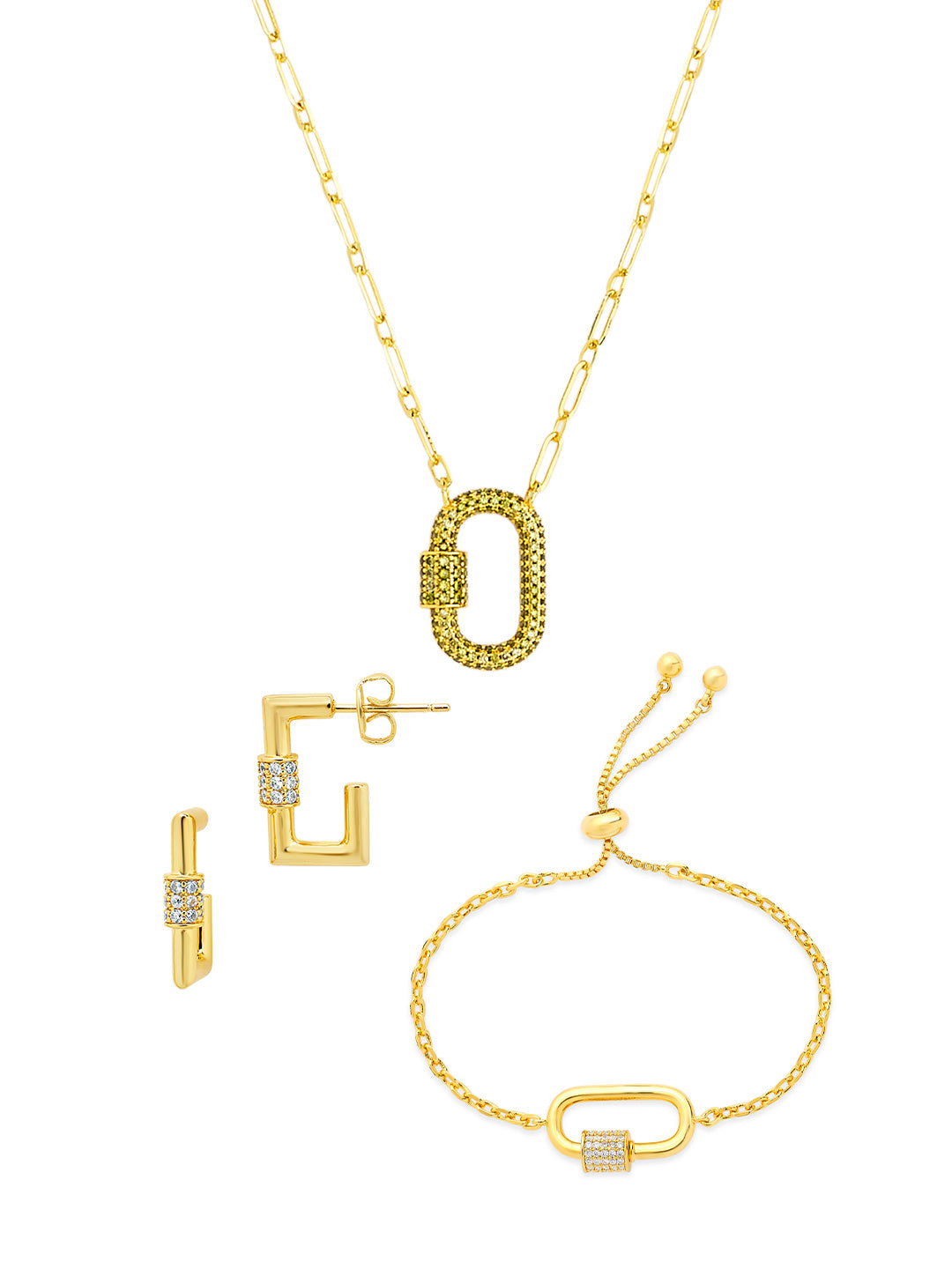 Pave CZ Carabiner Lock Necklace Bundle