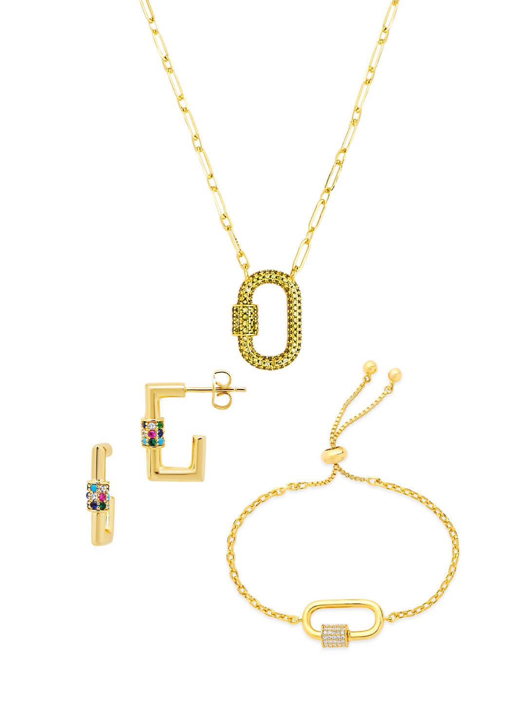 Pave CZ Carabiner Lock Necklace Bundle