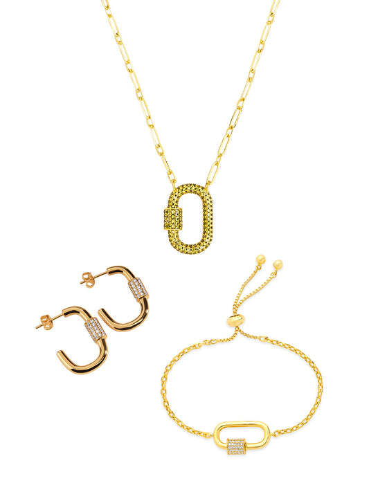 Pave CZ Carabiner Lock Necklace Bundle