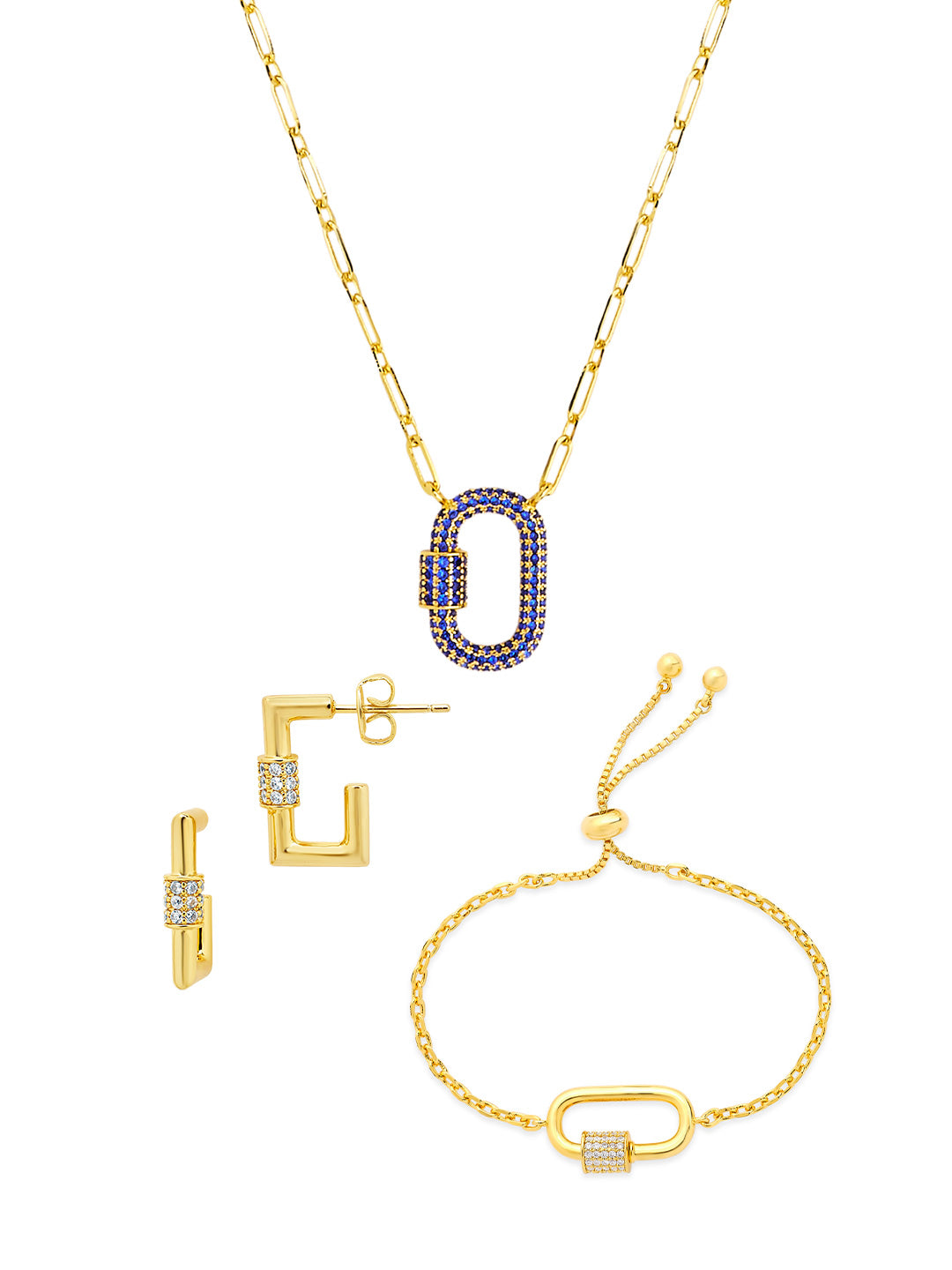 Pave CZ Carabiner Lock Necklace Bundle