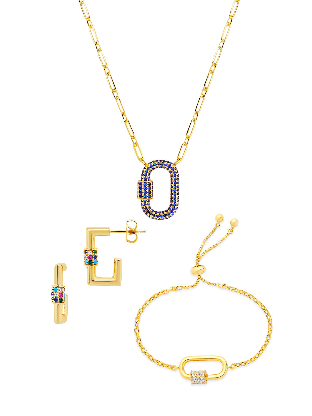 Pave CZ Carabiner Lock Necklace Bundle